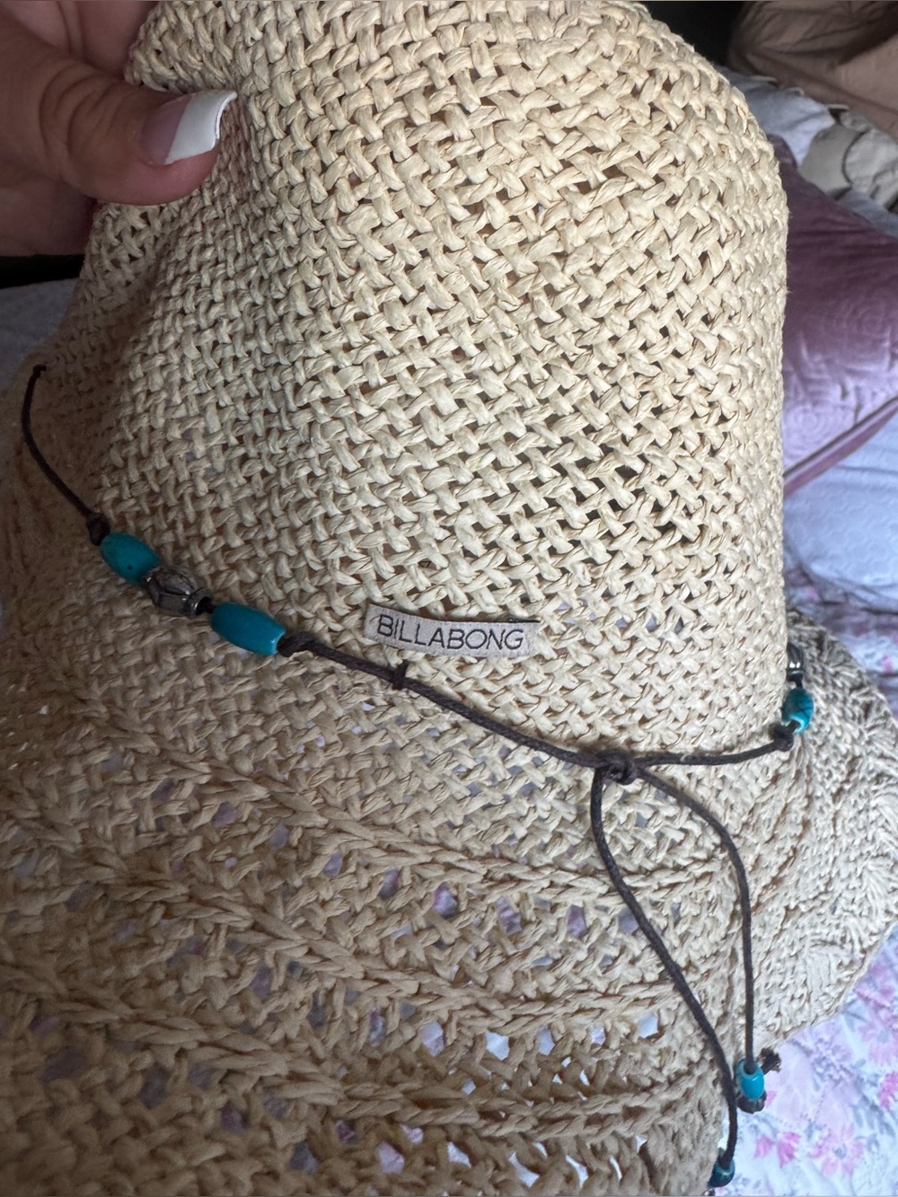Billabong Straw Sun Hat with Turquoise Bead Accents